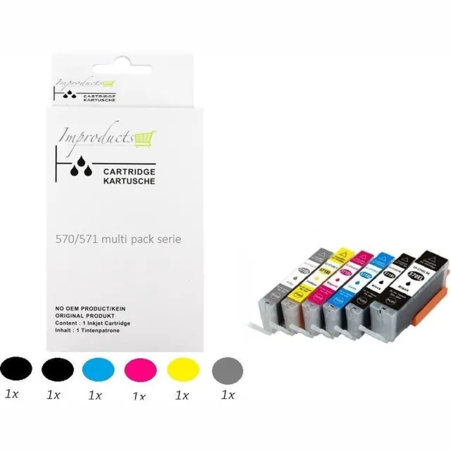 Improducts Inkt cartridges - Alternatief Canon PGI-570 / CLI-571 XL set + grijs Multicolor - Zwart, Cyaan, Magenta, Geel, Grijs + Zwart foto