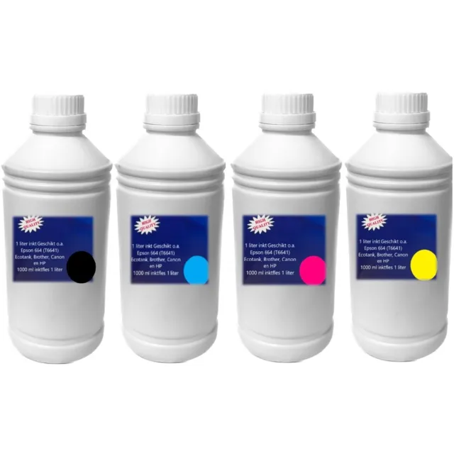 AtotZinkt Inkt Zwart, cyaan, Magenta en Geel geschikt o.a. Epson Eco tank printers, Brother, Canon en HP Cyaan 1000 ml inktfles 1 liter. Universeel inkt cyaan, magenta, geel