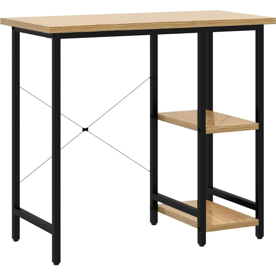 vidaXL Computerbureau 80x40x72 cm MDF metaal zwart lichteikenkleurig, foto 3