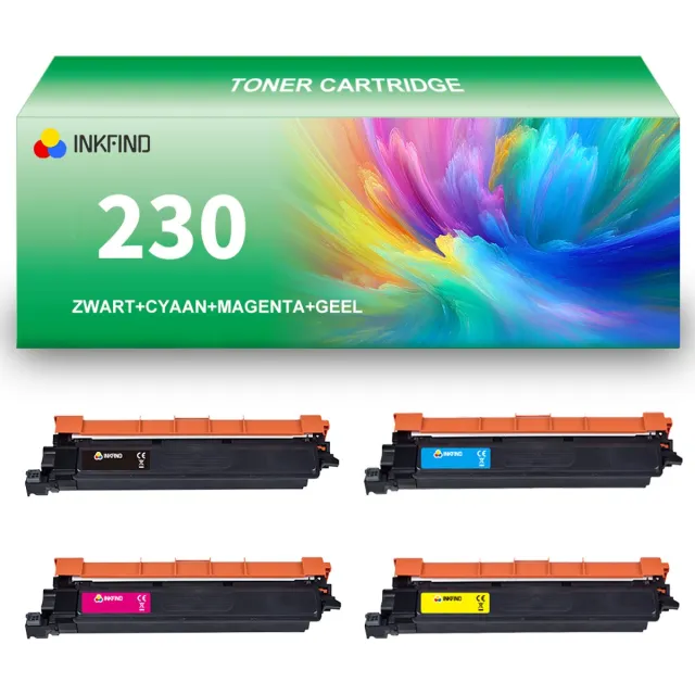 INKFIND TN230 (Zwart/Cyaan/Magent/Geel) tonercartridge geschikt voor Brother TN230 TN-230 Brother HL-3040CN HL-3070CW MFC-9010CN MFC-9120CW MFC-9320CW -4 Pack BKCMY Zwart x 1, Cyaan x 1, Magenta x 1, Geel x 1