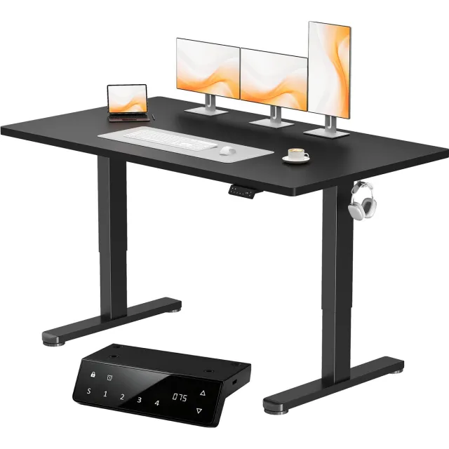 Devoko elektrisch zit-sta bureau 160 x 80 cm - dubbele motor, stevig 25 mm werkblad uit één stuk, USB en USB-C Zwart