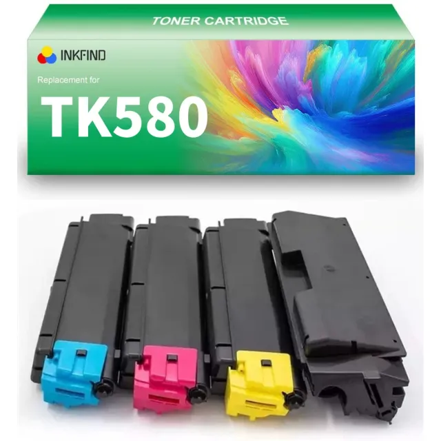 INKFIND TK-580 (TK580BK-TK580C-TK580M-TK580Y) tonercartridge multipack van 4 stuks (Zwart+Cyaan+Magenta+Geel) compatibel met Kyocera TK-580 (TK580BK-TK580C-TK580M-TK580Y) voor Kyocera FS-C5150DN 4-pack BK/C/M/Y Zwart x1, Cyaan x 1, Magenta x 1, Geel x 1