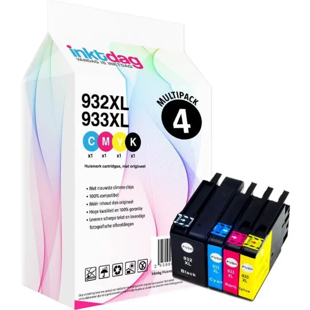 inktdag inktcartridges voor HP 932XL /933XL,HP 932/933 inktcartridge multipack van 4 kleuren (1*BK, C, M en Y) voor HP OfficeJet 6100, 6600, 6700, 7110,7610, 7612, 8620 Zwart（40ml)