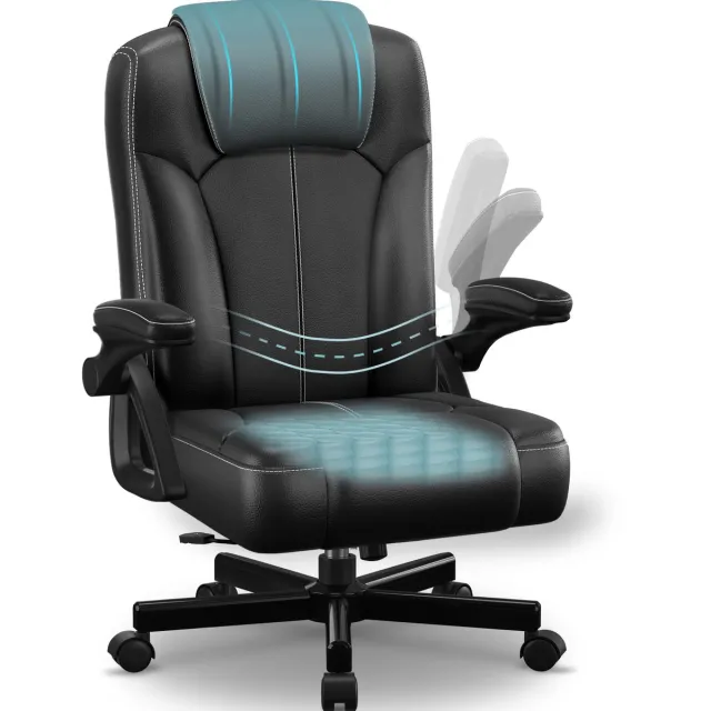 Hiazurm Bureaustoel - Ergonomische Bureaustoel - Comfortabele Kantoorstoel met S-vormige Rugleuning - 90° Opklapbare Armleuningen - Memory Foam Zitkussen - Verstelbare Rugleuning 90°-120° - 150 kg - Zwart