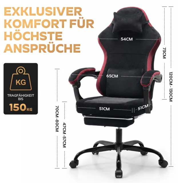 FloraGrace Gamingstoel - In Hoogte Verstelbaar - Kantelbare Rugleuning en Voetensteun - Voor Gamen en Thuiswerken - Stof - Zwart en Rood