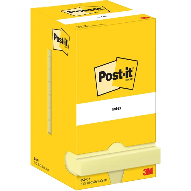 Post-It Notes , 100 vel, ft 76 x 76 mm, geel, pak van 12 blokken