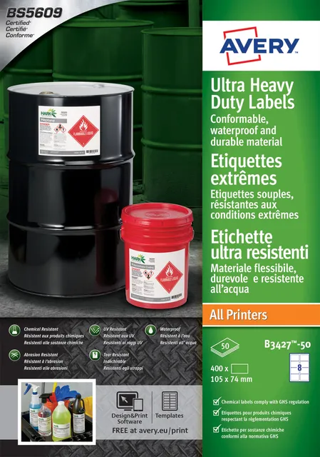 Avery Etiket Avery B3427-50 105x74mm polyethyleen wit 400 stuks
