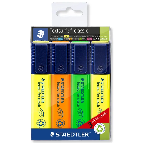 Staedtler Markeerstift Staedtler 364 Textsurfer set à 3 stuks assorti + 1 geel gratis