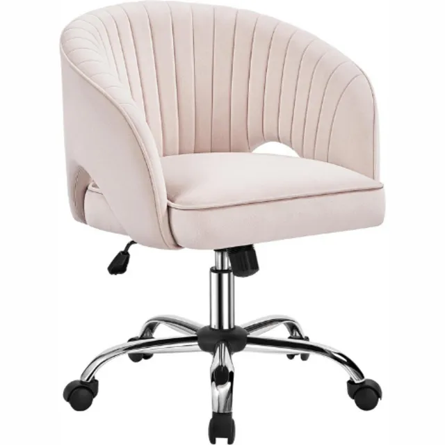 Yaheetech Luxe Ergonomische Bureaustoel - Fluwelen Bekleding - Verstelbare Hoogte - Draaibaar Met Wieltjes - Comfortabele Armleuningen - Schommelfunctie Voor Thuis En Kantoor crème-wit