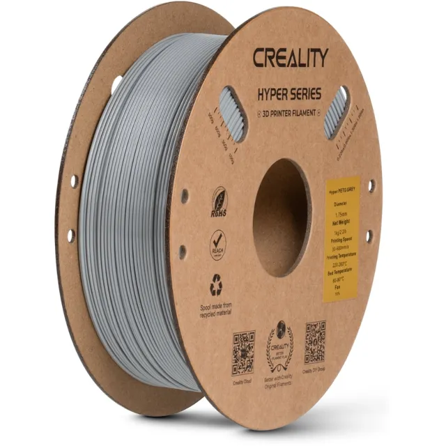 Creality Hyper PETG 3D-Printer Filament 1,75 mm - Universeel - 1 kg - Snel Printen tot 300 mm/s - UV- en Weerbestendig – Grijs