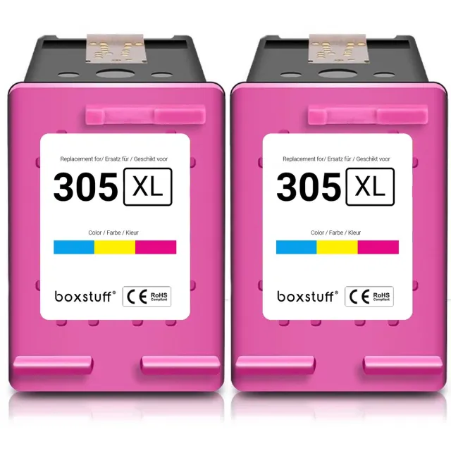 Boxstuff Inkt geschikt voor 305 XL - (3YM62AE) Compatibel met HP 305 / 305XL - Inkt Cartridge Kleur voor HP Deskjet 2700 / 2720 / 2710 / Plus 4120 / 4130 / 4110 / 4100 / Envy 6000 / 6010 / 6020 / 6030 / 6032 / Pro 6400 / 6420 - Multipack Kleur