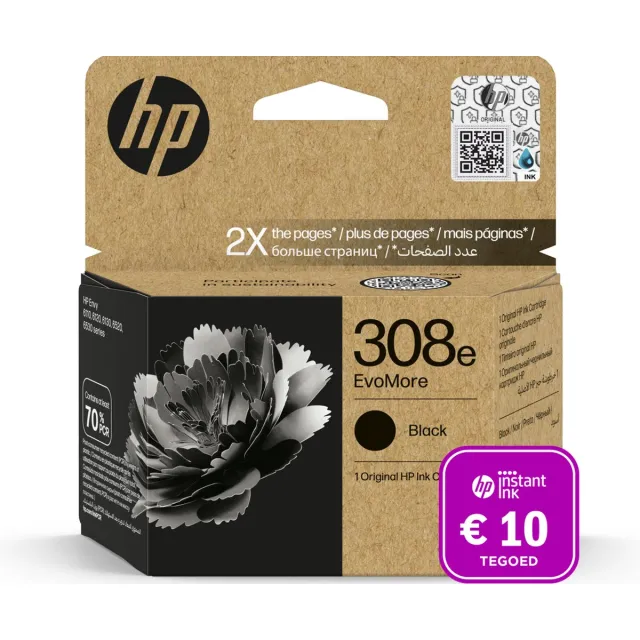 HP 308e EvoMore originele inktcartridge - Zwart + Instant Ink tegoed