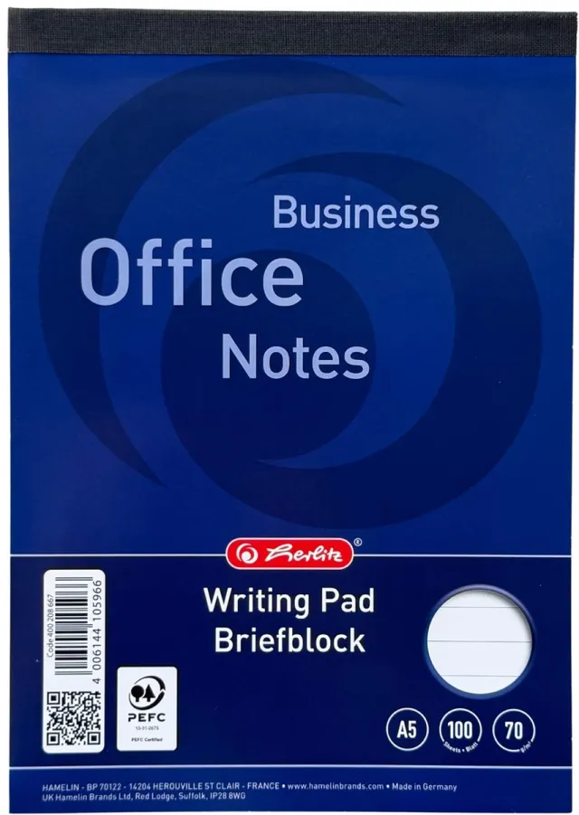 Herlitz schrijfblok, ft A5, 70 g/m², 100 vel, gelijnd linnen