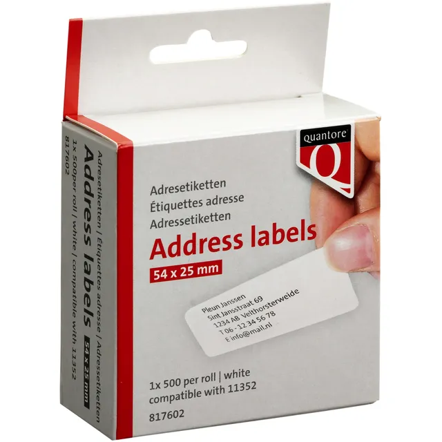Quantore Labeletiket Quantore 11352 54x25mm adres wit 500 stuks