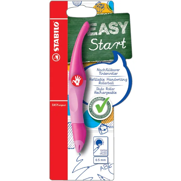 Stabilo Rollerpen STABILO Easyoriginal rechtshandig roze/lichtroze blister blauw