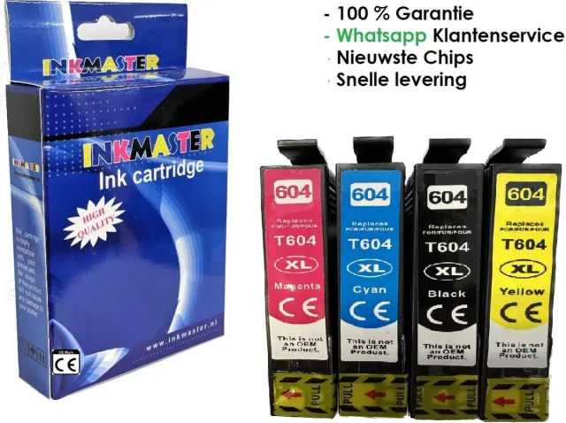 inkmaster premium huismerk Multipack Hoge capaciteit voor Epson 604 / 604XL - Multipack van 4 stuks | Geschikt voor EPSON WorkForce WF-2910DWF - WF-2930DWF - WF-2935DWF - WF-2950DWF - XP-2200 - XP-2205 - XP-3200 - XP-3205 - XP-4200 - XP-4205 - Inkt