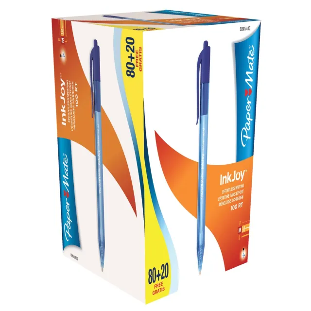 Paper Mate balpen InkJoy 100 RT, blauw, doos 80 + 20 gratis
