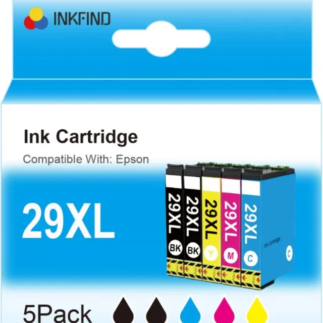 INKFIND 29XL inkt voor Epson29 Epson 29 Epson2991 2992 2993 2994 Epson29XL Epson 29XL inktcartridges multipack van 5 stuks geschikt voor printer Epson Expression Home XP-245 , XP-247 , XP-255 , XP-257, XP-332, XP-335, XP-342, XP-345, XP-352, XP-355 Zwart x 2, Cyaan x 1, Magenta x 1, Geel x 1
