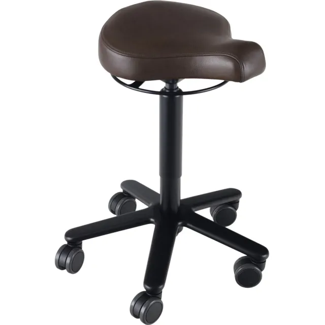 Wesjon Biker zadelkruk leer Chocolate- zwarte gaslift en kruispoot - leder bekleding – kleur Chocolate