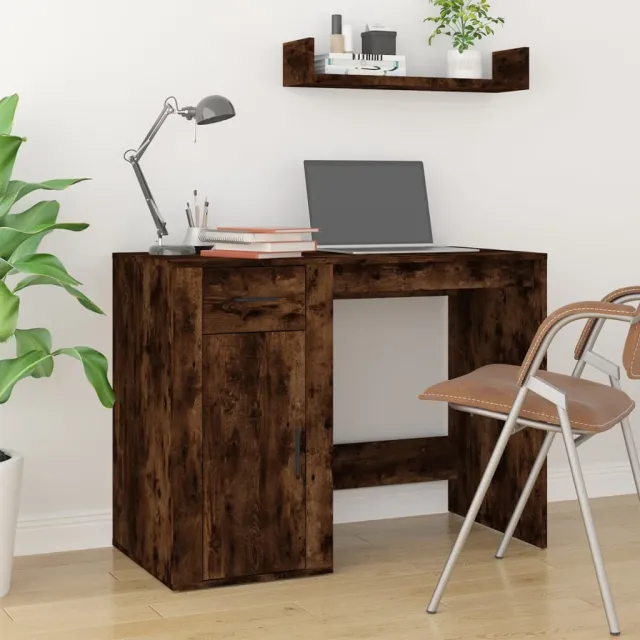 vidaXL Bureau 100x49x75 cm bewerkt hout gerookt eikenkleurig, foto 2