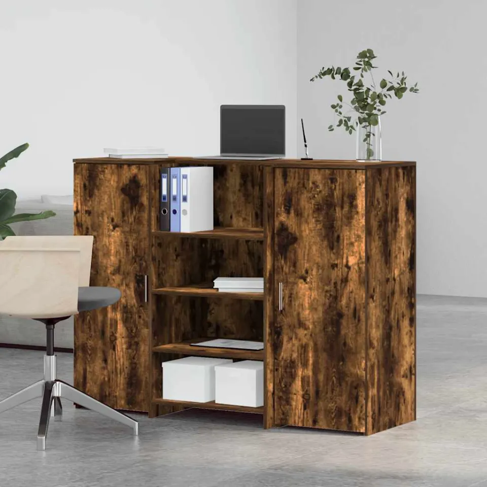 vidaXL Receptiebalie 135x50x103,5 cm bewerkt hout gerookt eikenkleurig, foto 2