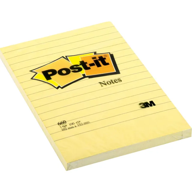 Post-It Notes , ft 102 x 152 mm, geel, gelijnd, blok van 100 vel
