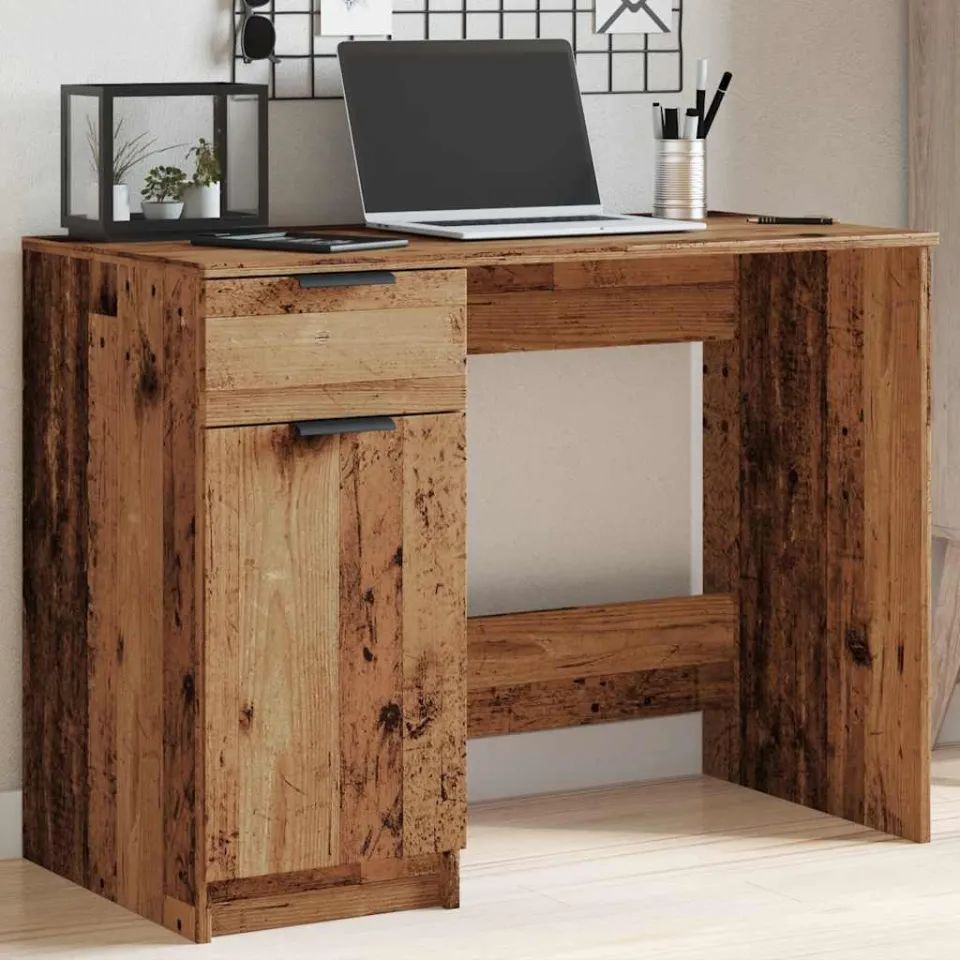 vidaXL Bureau 100x50x75 cm bewerkt hout oud houtkleurig bruin, foto 4