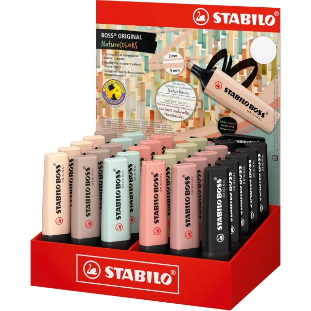 Stabilo BOSS ORIGINAL NatureCOLORS markeerstift, display van 30 stuks in geassorteerde kleuren zwart