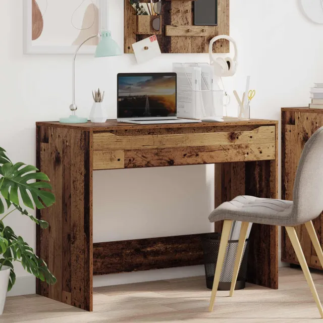 vidaXL Bureau met lade Oudhout 100 x 50 x 78 cm Geconstrueerd hout bruin, foto 2
