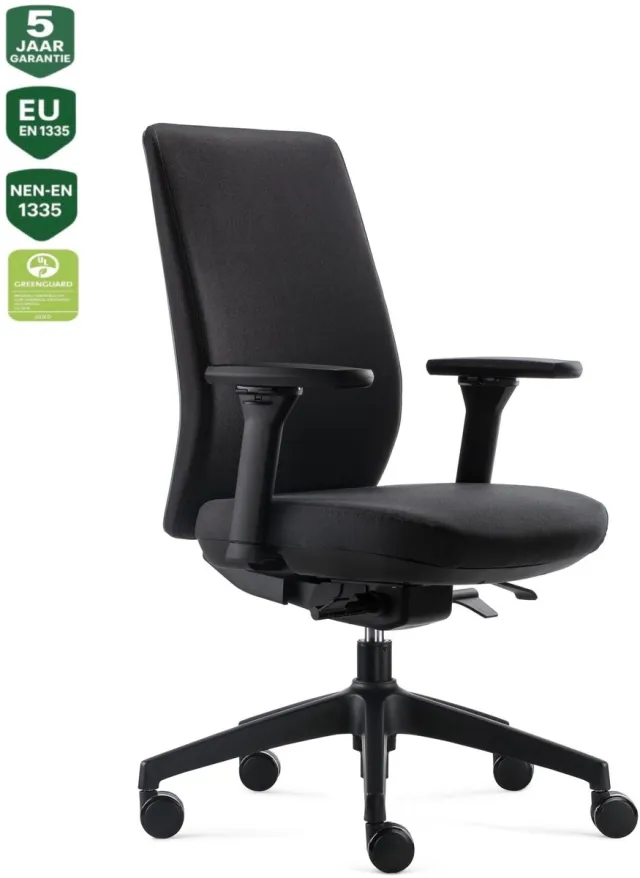 Bens 918-Synchro-4 - Ergonomische Bureaustoel - Bureaustoelen voor volwassenen - Kantoorstoel - Volledig Stoffen Bekleding - GREENGUARD GOLD - NEN-EN1335 & ARBO normen Zwart/ Synchro