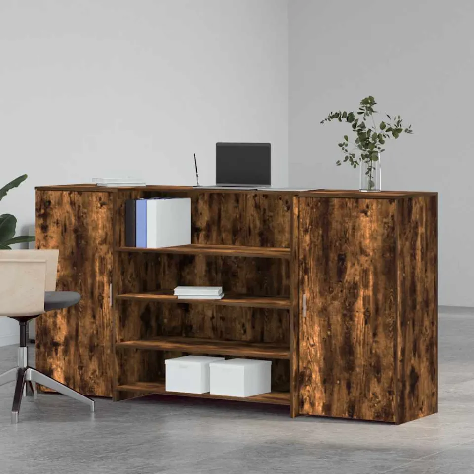 vidaXL Receptiebalie 200x50x103,5 cm bewerkt hout gerookt eikenkleurig, foto 2