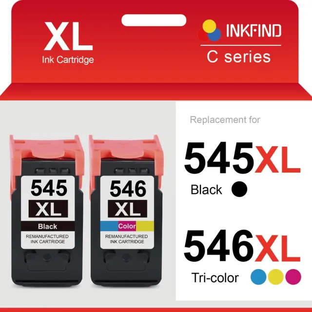 INKFIND 545XL 546XL Inktcartridge compatibel met Canon545 Canon 545 Canon546 Canon 546 Canon PG-545 PG-545XL CL-546 CL-546XL Hoge Capaciteit / 2-pack (Zwart x 1 en Kleur x 1)