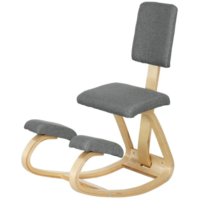 Clruro Kniestoel - 51 x 84 x 93 cm - Ergonomische Kniekruk met Schommelfunctie - Berkenhout - Grijs