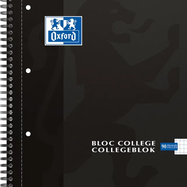 Oxford School collegeblok, ft A4, 180 bladzijden, 4 gaats, geruit 5 mm, zwart