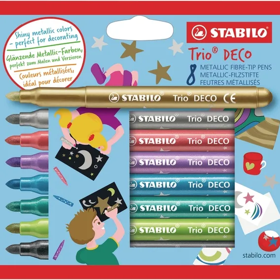 Stabilo Viltstift STABILO Trio deco metallic assorti etui à 8 stuks