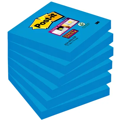 Post-It Memoblok Post-it 654 Super Sticky 76x76mm blauw 90 vel