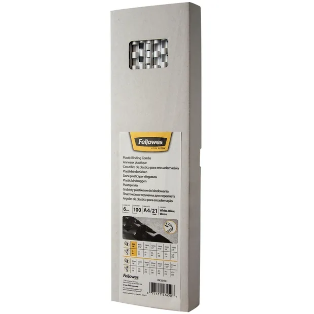 Fellowes Bindrug Fellowes 6mm 21rings A4 wit 100 stuks