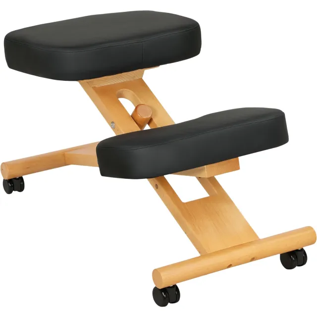 MUVANO Kniestoel - ergonomische kniestoel voor kantoor - kniestoel met wielen - schommelend zitkussen - 42 x 70 x 47 cm - rechte zithouding - thuiswerken zwart