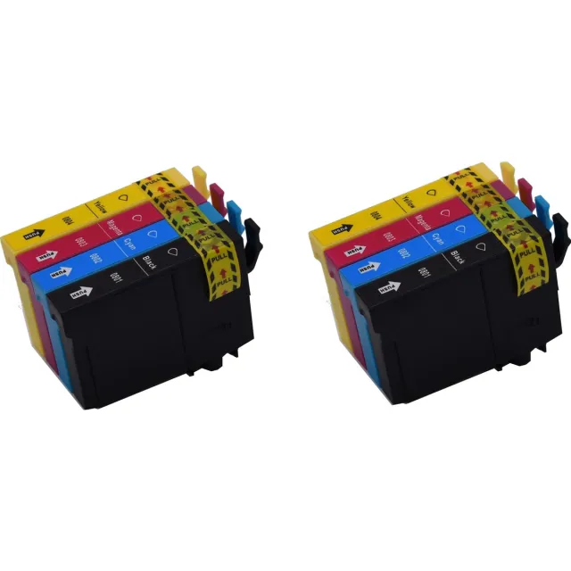 KATRIZ huismerk inkt voor|Epson 2x T0801XL Zwart+2x T0802XL cyaan+ 2x T0803XL Magenta + 2x T0804XL Geel | ( 8stuks) - Met chip Zwart, Cyaan, Magenta, Geel