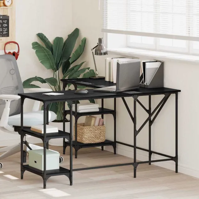 vidaXL Bureau Zwart Eiken 139 x 139 x 75 cm Bewerkt hout, foto 2