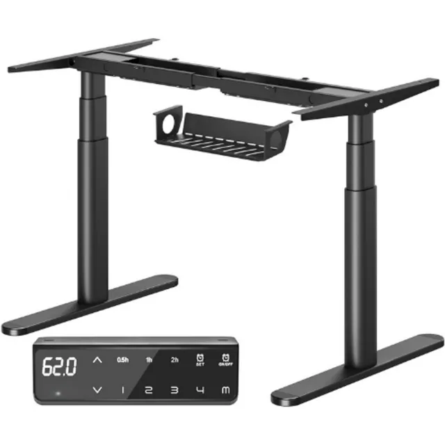 MAIDESITE In Hoogte Verstelbare Bureau TH2 Plus - Elektrisch Zit Sta Bureau Met 2 Krachtige Motoren - Elegant Ovaal Frame - 4 Geheugenstanden - Botsbeveiliging - Zwart