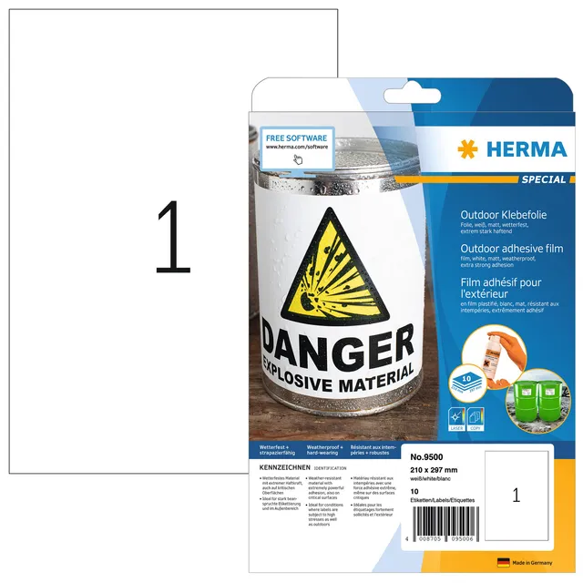 Herma Etiket HERMA 9500 210x297mm weerbestendig wit 10 stuks