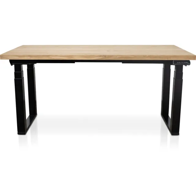 Multi Ratio Zit-sta bureau met massief eiken blad 180 x 90 cm - MRC PRO Solid NEN-EN 527 - elektrisch verstelbaar - frame zwart - 125 cm hoog - 200KG draagvermogen