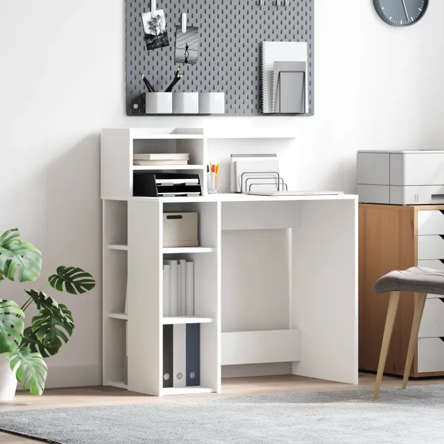 vidaXL Bureau Wit 90 x 48 x 101,5 cm Bewerkt hout, foto 2