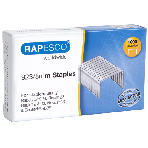 Rapesco Nieten Rapesco Heavy Duty 923 8mm 1000 stuks zilver