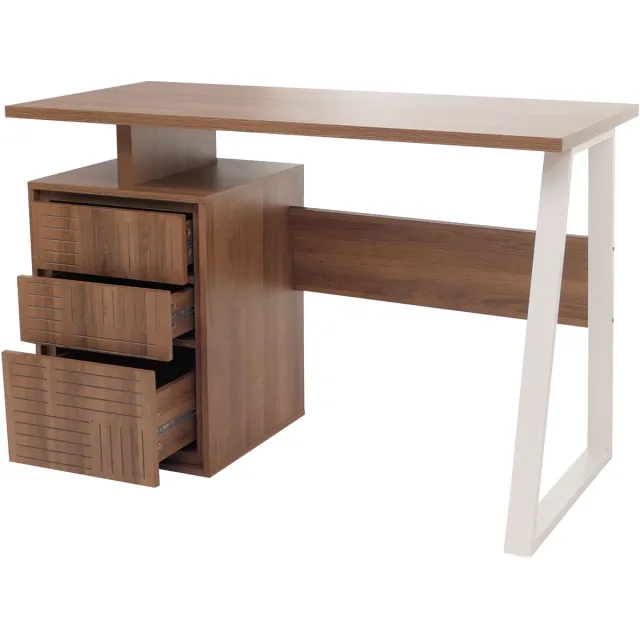 MCW Bureau MCW-O32, bureau computer bureau werktafel, lade, melamine hout, 77x118x58cm ~ bruin
