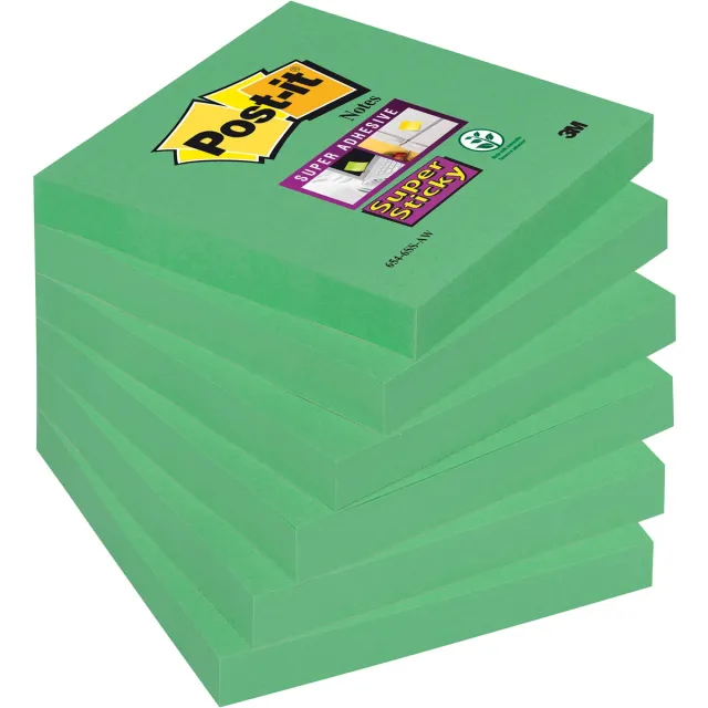 Post-It Super Sticky notes, 90 vel, ft 76 x 76 mm, pak van 6 blokken, groen (clover green)