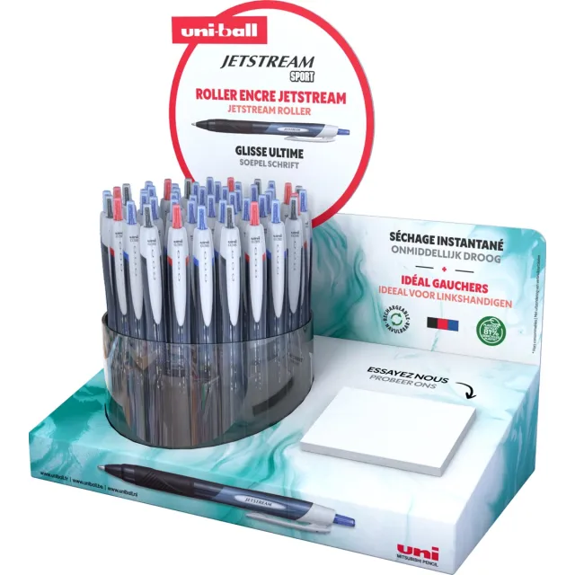 Uni-ball Jetstream roller Eco, intrekbaar, schrijfbreedte 0,85 mm, assorti, display van 48 stuks blauw