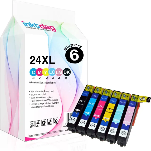 inktdag huismerk Epson 24XL multipack, 24 xl inktcartridge voor 6 packs (1* Zwart, C, M, Y, LC, LM) voor Epson Expression Photo XP850, XP750, XP950, XP55, XP860, XP760, XP960 serie Zwart X 1