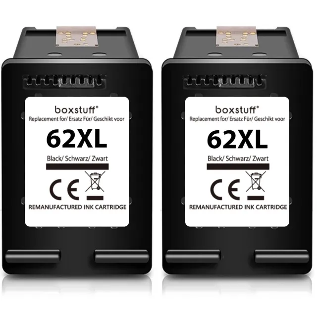 Boxstuff Inkt geschikt voor 62 XL Zwart - (C2P05AE) Compatibel met HP 62 / 62XL - Inkt Cartridge voor HP Envy 5640 / 5644 / 7640 / 7644 OfficeJet 5740 / 5742 / 200 / 250 - Multipack Zwart